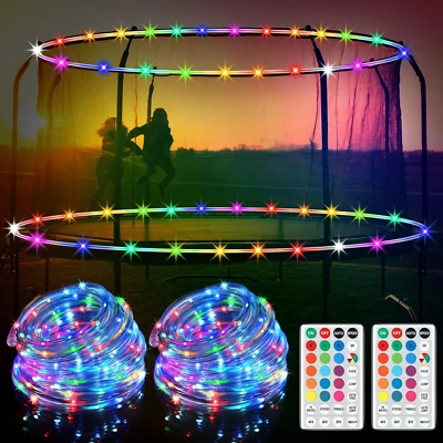 Pacote com 2 luzes de trampolim Tatol 80 pés RGB, LED de corda alimentada por bateria à prova d'água  - Imagem 1 de 4