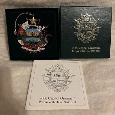 2000 Техас Капитолий орнамент обратная сторона государственной печати w коробка и брошюра Рождество - Изображение 1 из 4