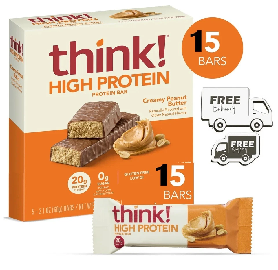 think! High Protein Bars – Creamy Peanut Butter –Gluten-Free  20g, 15 Ct, 10.5oz - Image 1 of 3