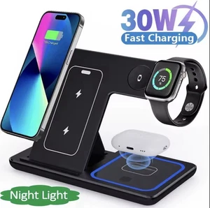 Station de Charge Rapide Sans Fil 30W 3 en 1 pour iPhone Apple Watch et AirPods - Photo 1 sur 11