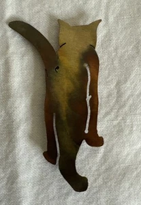 Copper Cat Multicolor Patina Pin Brooch - Picture 1 of 6
