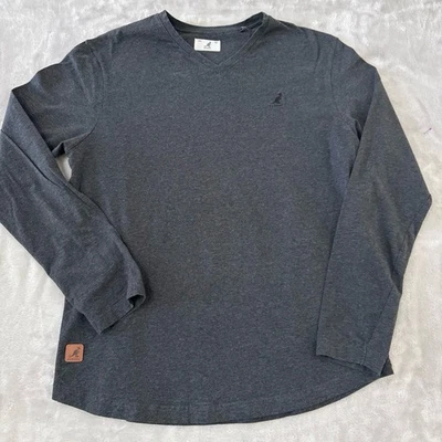 Camisa masculina manga longa KANGOL XL cinza gola V bordada canguru - Imagem 1 de 4