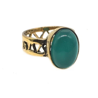 Lote de 4 anillos de latón con piedras preciosas de ónix verde enchapados en latón joyería boho EE. UU. 7 T284 Foto 1 de 4