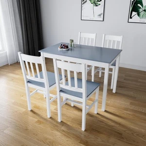 Solid Wooden Dining Table & 4 Chairs Set - Grey, Compact Kitchen Dining - Picture 1 of 12