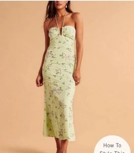 Abercrombie & Fitch Halter Floral Maxi Dress White Women's Medium - Picture 1 of 12