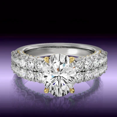 14K Multi Tone Gold IGI Certified Lab Grown Diamond Wedding Ring 3.25ct Oval Cut - Image 1 of 4