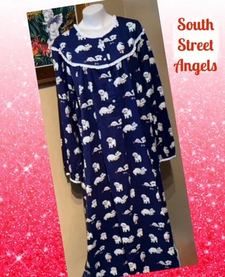 LANZ OF SALZBURG ~ PUPPY PRINT NAVY ~ HIGH NECK LONG FLANNEL NIGHTGOWN ~ SIZE 2X - Image 1 of 4