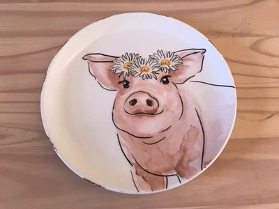 White & Pink Ceramic Pig Plate Farmhouse Pig - Image 1 of 3
