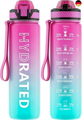 QLUR Trinkflasche, 1L BPA-Frei Tritan Wasserflasche mit Strohhalm, Trinkflasche