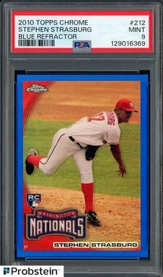 Topps 2010 cromo refractor azul #212 Stephen Strasburg radiocontrol novato/199 PSA 9 Foto 1 de 2