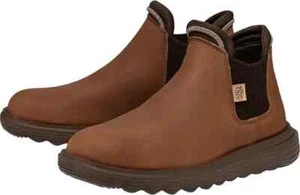 Hey Dude Branson Boot Women's US 6 Brown Leather Round Toe Ankle Chelsea KHD2117 - Picture 1 of 12