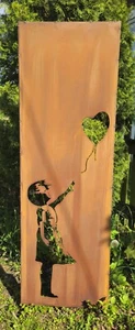 Sichtschutz Wand Edelrost - Mädchen mit Herzballon - Rost - Metall 50 x 155 cm - Bild 1 von 8