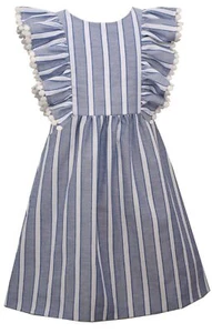 MSRP $68 Bonnie Jean Girls Sailor Jumpsuit (Size 7, Stripe-Chambray-White) - Picture 1 of 2