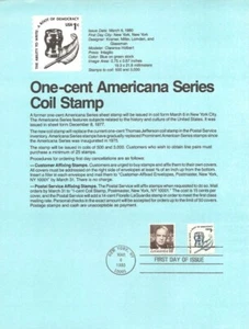 #8006 1c Quill Pen Coil Stamps Scott #1811 USPS Souvenir Page - Picture 1 of 1