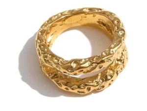Chunky Large Textured Statement Solid Jewelry 14k Yellow Gold Plated Women Ring - Picture 1 of 18