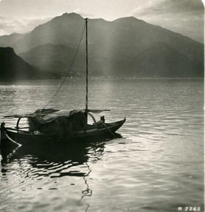 Italy Lake Como Menaggio Transport Skiff Boat Old Stereoview Photo 1906 - Picture 1 of 3