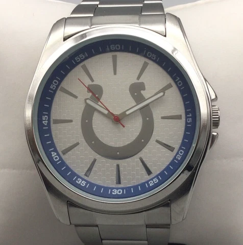 NIB Gametime NFL Indianapolis Colts Watch Men Silver Tone Round Football 8" Cover