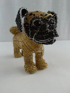 Figura de perro esculpida marrón dorado marrón y negro con cuentas de vidrio con cuentas de alambre - Imagen 1 de 8