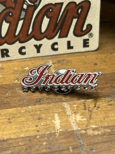 Indian Motorcycle Logo Pin Red And Silver Embossed Metal Very Rare - Picture 1 of 3