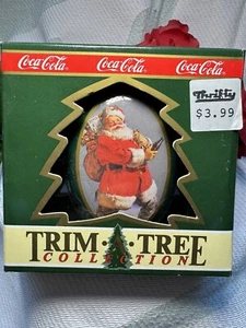 Vintage 1990 Coca-Cola Trim-A-Tree Collection Santa Christmas Ornament W/Box - Picture 1 of 7