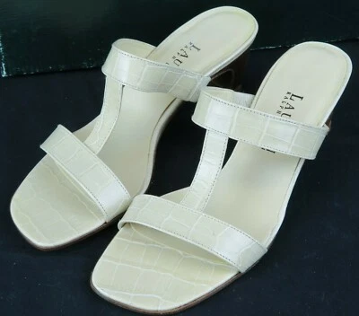 Ralph Lauren 5.5 Marfil Imitación Piel de Cocodrilo Punta Abierta Bomba Curación - Mediana - Con Caja Foto 1 de 4