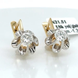 Russian Style, 18k Yellow And White Gold Earrings With Diamonds - Picture 1 of 6