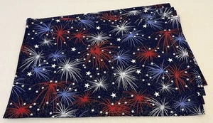 4th of July Patriotic Bursting Firework Placemats Red White Blue Glitter Set 4 - Picture 1 of 4