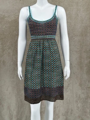 Vestido Missoni Mujer 40 US 4 Azul Geo Metálico Tejido Sin Mangas Diseñador Italiano Foto 1 de 4