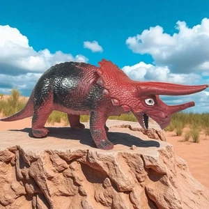 Vintage 80s Triceratops Dor Mei Red Dinosaur Monster 14” Imperial Toy - Picture 1 of 9