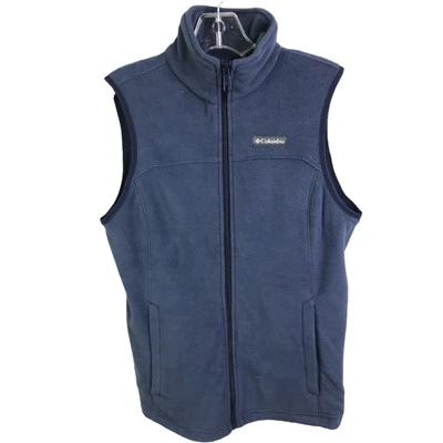 Columbia Mujer Talla S Azul Polar Cremallera Completa Chaleco Caminata Campamento Cuello Alto Foto 1 de 4