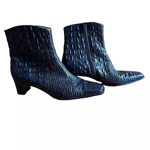 Peter Keiser Black Kenya Leather Boots Germany Made Size 7 Textured Squared Toe - Imagen 1 de 10