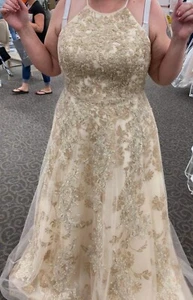 New Unaltered Beige And Gold Wedding Dress - Picture 1 of 10