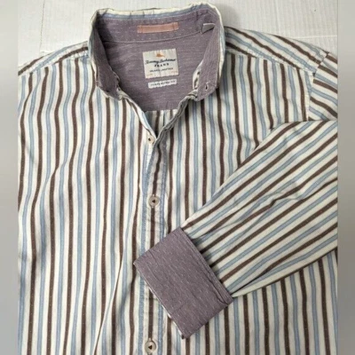 Camisa Tommy Bahama Jeans Island Artesanal Rayas Hombres Algodón Manga Larga Talla L Foto 1 de 4