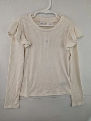 Camiseta Gap Niños Niñas M (8) Marfil Escarcha Hilada Suave Manga Larga Acanalada Nueva con Etiquetas $26.95 Foto 1 de 3