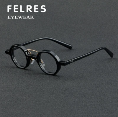 Round Small Frame Acetate Eyeglasses For Men Clear Lens Retro Glasses Frame New  - Image 1 of 4