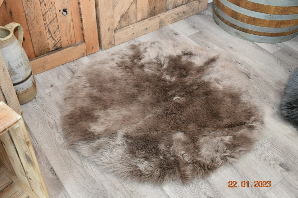 Genuine Australian sheepskin rug, pet bed Round Taupe, Cream and Gray 36" - Image 1 of 1
