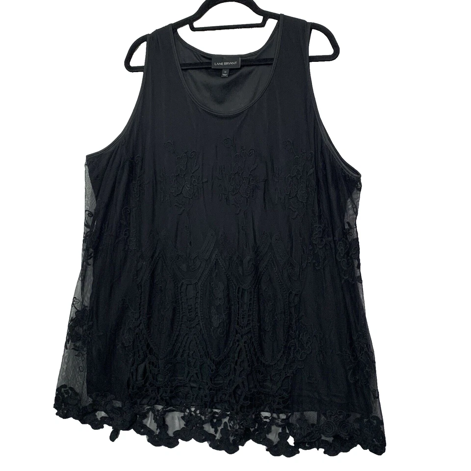 Lane Bryant Woman's Black Sleeveless Lace Overlay Pullover Top Plus Size 24 - Image 1 of 4