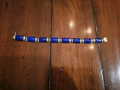 Natural Lapis Lazuli Bracelet 14K Solid Gold Bracelet Vintage Bracelet 7" - Image 1 of 4