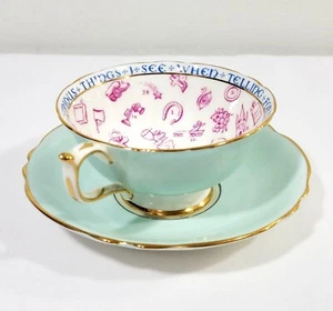 PARAGON CHINA Aqua Blue Adivinación Taza y Platillo Inglaterra De Colección - Imagen 1 de 12