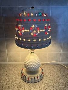 Vintage Retro Lawnware 16” Table Lamp With Lighted Base Camping Red White & Blue - Picture 1 of 14