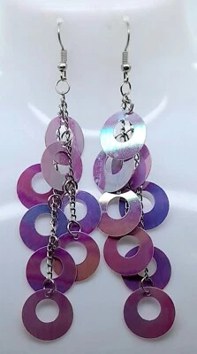 Pendientes Bohemios Púrpura Redondos Lentejuelas Largos Ligeros Cuelgan Brillantes Joyería Foto 1 de 4