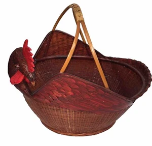 Vintage roter Hahn Hühnerkorb mit Griff Korbgeflecht Rattan EUC - Bild 1 von 13