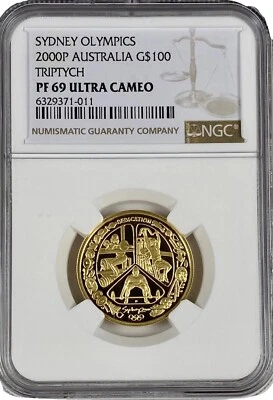 2000 P Sydney Olympics Gold $100 Australia Triptych 0.3221 oz Coin NGC PF 69 UC - Image 1 of 2