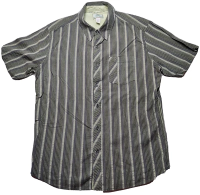 HORNY TOAD Men Large Green Striped Cotton Short Sleeve Button Shirt - Image 1 of 4