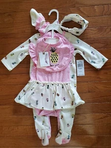 JESSICA SIMPSON 5-pc Baby Set Summer Romper Sleeper Pineapple Infant 6-9 mos NWT - Picture 1 of 12