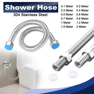Shower Hose 0.1m-2m Stainless Bathroom Pipe Flexi Tap Connector 1/2" Female Ends - Picture 1 of 11