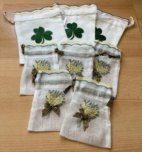 Selection of 8 Drawstring Bags Shamrock Yellow Heather Tartan Bow Wedding Favour - Picture 1 of 1