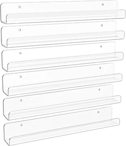 Upsimples 6 Pack Clear Acrylic Shelves, 12" Nursery Book Shelves for Wall, Float - Picture 1 of 12
