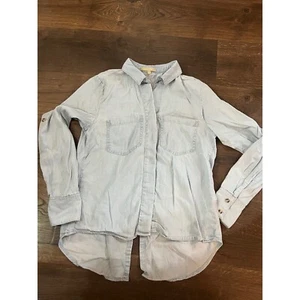 Joan Vass Studio Chambray Shirt Split Back Long Sleeve Casual Top Size S - Picture 1 of 3