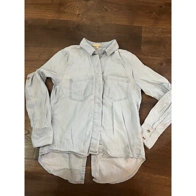 Camisa Joan Vass Studio Cambray Espalda Dividida Manga Larga Informal Top Talla S Foto 1 de 3